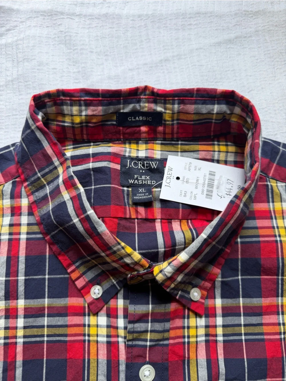 J. Crew Red Plaid Button-Down Shirt with Navy and Yellow